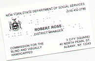 Brailled New York State Commission business card produced by Access-USA(TM)